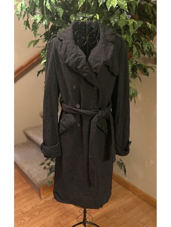 All Saints Jackets & Blazers - ALLSAINTS Spitalfields Charcoal Gray Double Breasted Wool Trench Coat Size 12
